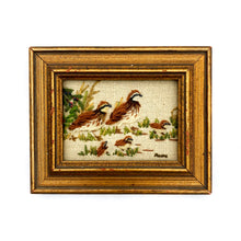 Load image into Gallery viewer, Framed 1970's Hand-Embroidered Quails