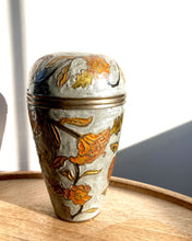 Load image into Gallery viewer, Floral Enameled Brass Vase - Small Blue