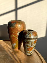Load image into Gallery viewer, Floral Enameled Brass Vase - Small Blue