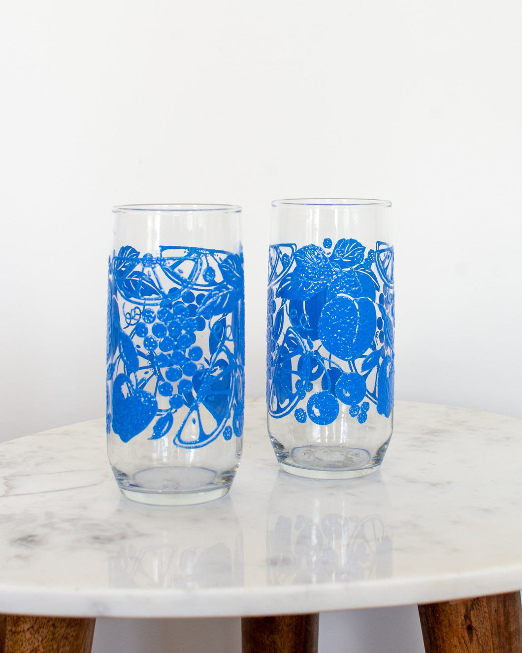 Vintage Libbey Textured Blue Drinking Glass Pair