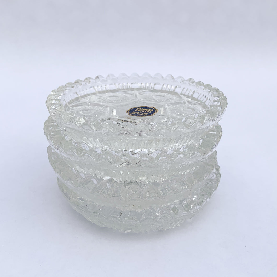 Diamond Coaster Ashtray Crystal Cut Glass Vintage 1983 Made In Italy - Set of 4