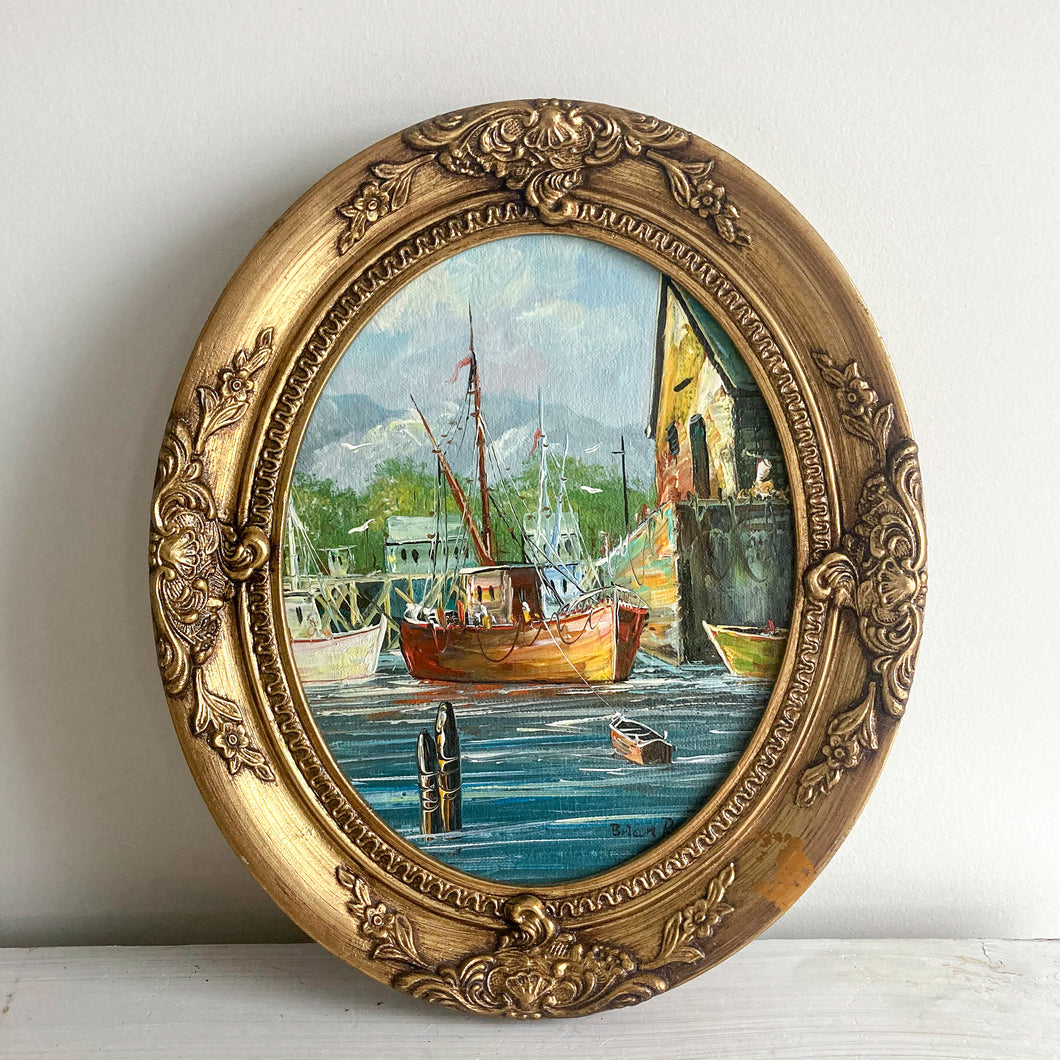 Original Harbor Painting - Oval