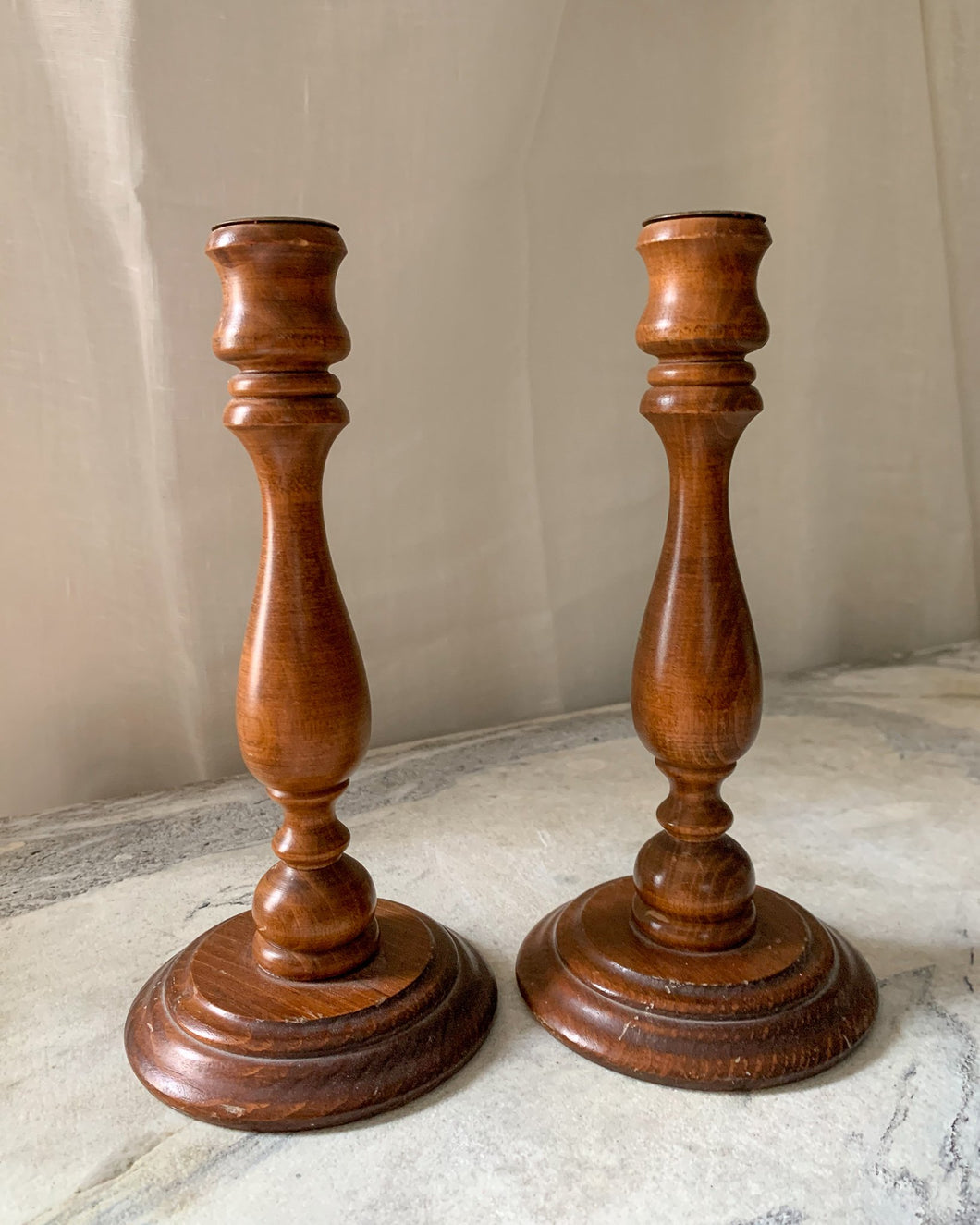 Pair of Solid Woodturned Candlesticks
