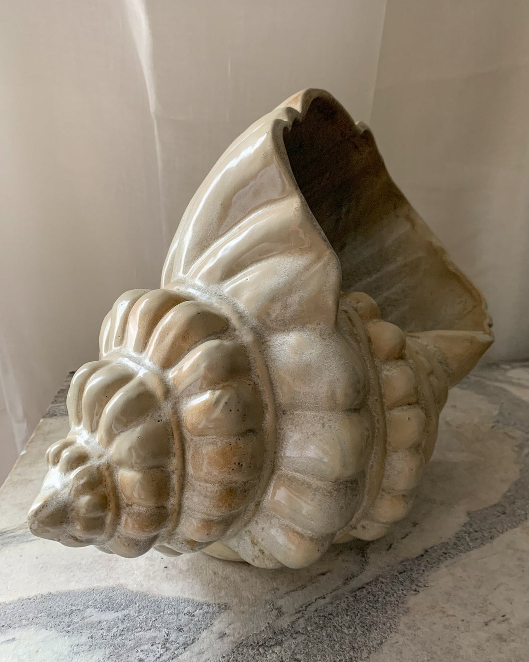 Large Mid-Century Ivory Shell Vessel / Planter