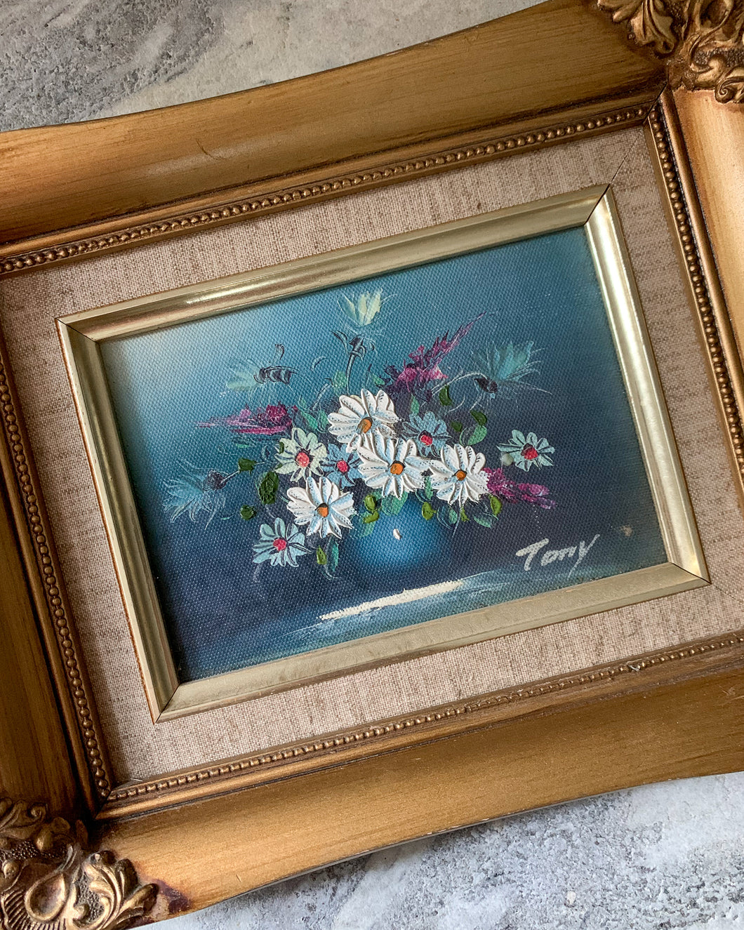 Framed Original Floral Painting in Gold Frame
