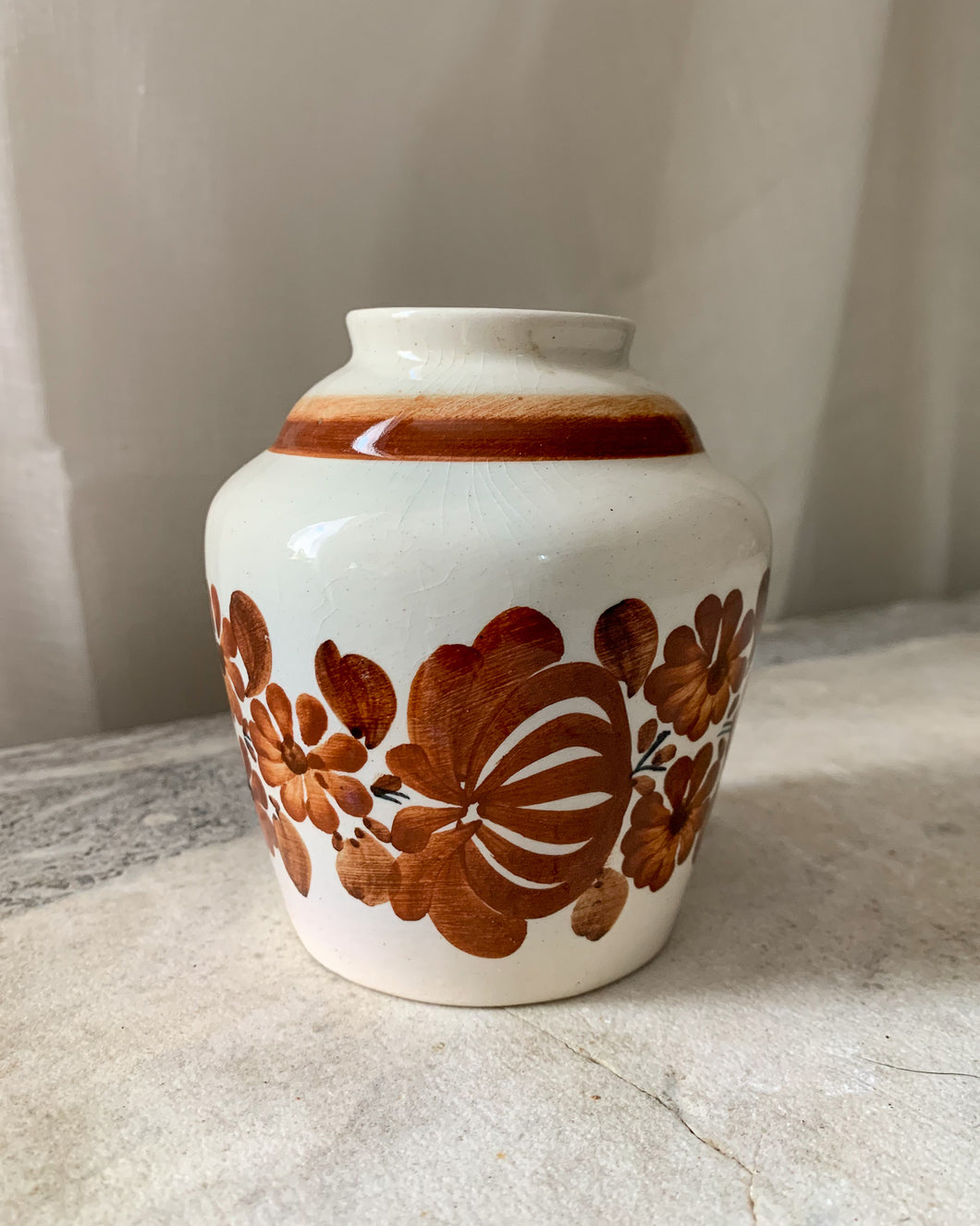 Vintage Polish Ceramic Vase - Burnt Orange Floral