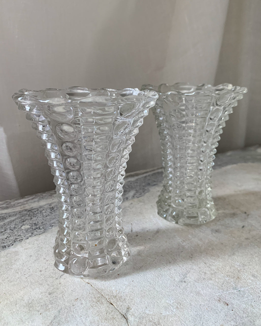 Vintage Cut Glass Bubble Vases - Set of 2