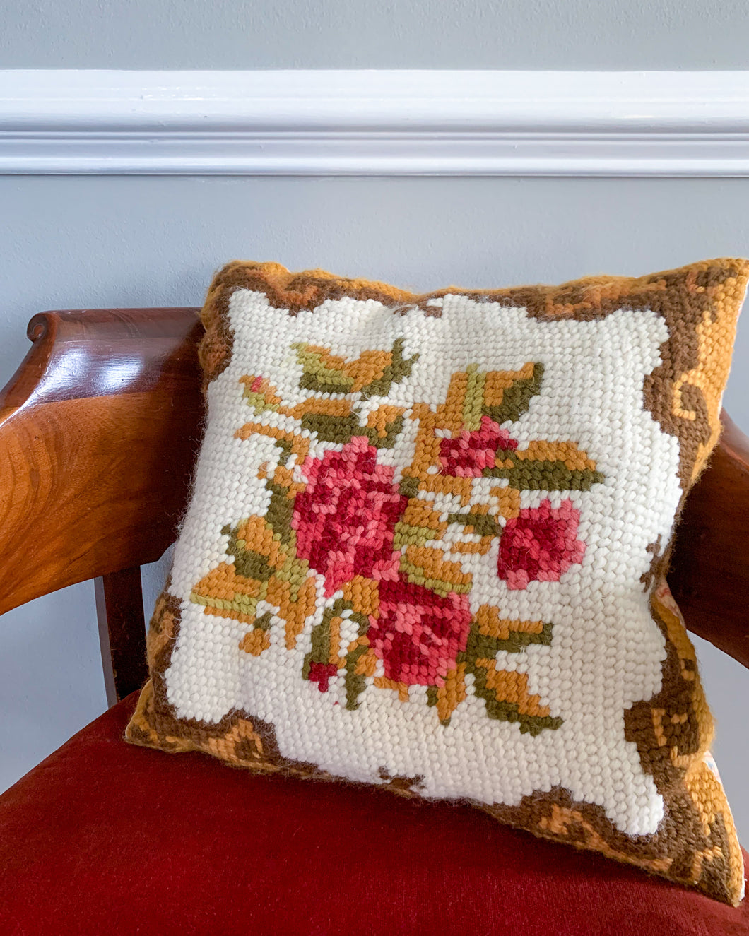 Vintage Needlepoint Embroidered Pillow 1