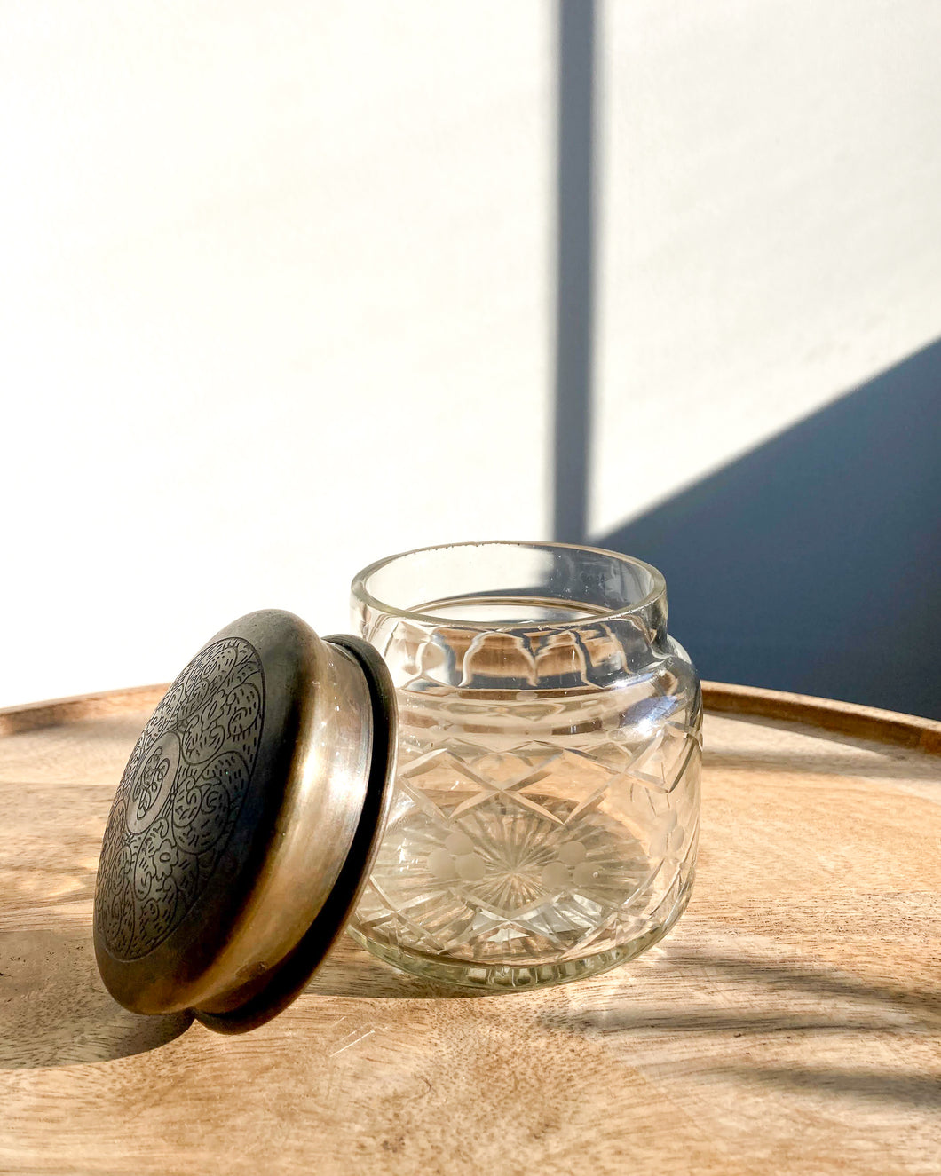 Glass Jar with Etched Brass Lid
