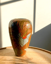 Load image into Gallery viewer, Floral Enameled Brass Vase - Large Orange
