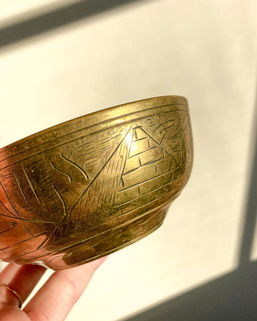 Etched Egyptian Small Brass Bowl