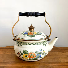 Load image into Gallery viewer, Asta Floral Enamel Tea Kettle with Wooden Handle
