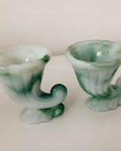 Load image into Gallery viewer, Green Slag Glass Cornucopias - Set of 2
